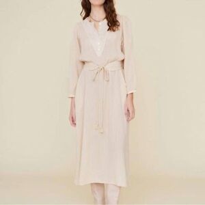 XIRENA Faith Henley Button Down Belted Dress in Oat Cream Color Size Small